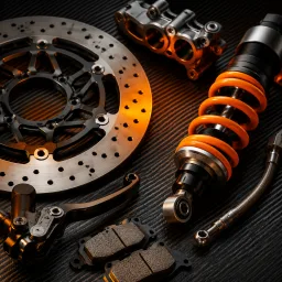 Brake and suspension components on black performance material