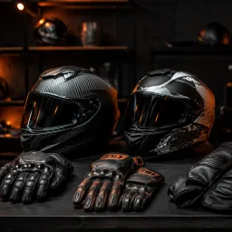Helmet and glove set arranged for product browsing